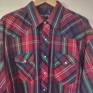 Vintage Wrangler Western Plaid Men's Shirt Pearl Snaps (neck 18) Size XL